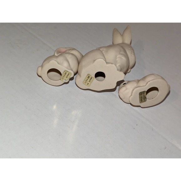 3 Vintage Home Interiors White Matte Porcelain Mom Baby Rabbits Bunnies Mexico - Picture 8 of 10